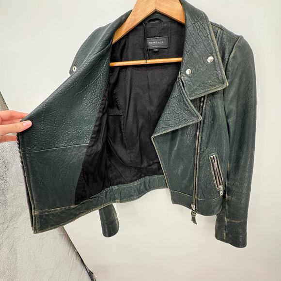Mackage Leather Jacket Moto Black Pebble Cropped Genuine Sleevs Biker Lamb XS - Picture 10 of 13